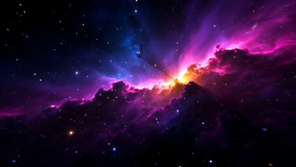 Wall Mural - a vibrant nebula with swirling clouds of gas in shades of purple, blue, and pink, illuminated by a b
