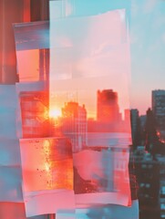 Poster - Urban Sunset Glitch Translucent Digital Overlay Redefining City Skyline Aesthetics - Immersive Visual Design for Next-Gen Creative Marketing Experiences