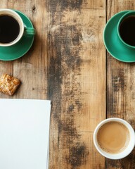 Aufkleber - Rustic Workspace Aesthetic Minimalist Coffee Break with Textured Wood, Ceramic Mugs and Modern Productivity Essentials - Creative Professional Lifestyle Content