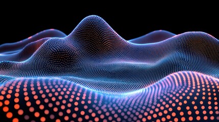 Poster - Abstract Digital Landscape: Neon Wave of Data Points