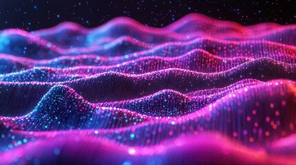 Poster - Abstract Digital Landscape: Neon Waves of Data