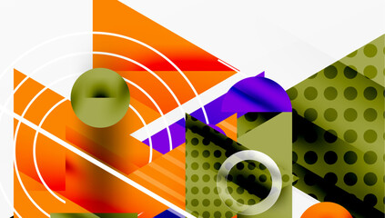 Aufkleber - Abstract geometric composition. Vibrant shapes, lines, circles create dynamic design. Modern style, bright colors, smooth gradients.