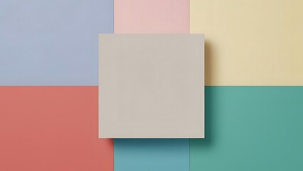 Fototapete - Pastel Color Block: A square sits atop a composition of light blue, pink, yellow, coral, and turquoise in this geometric arrangement.