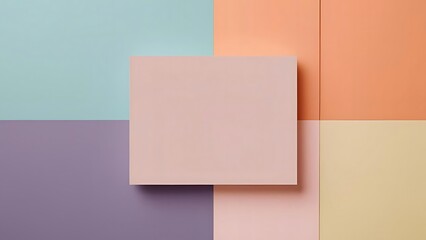 Fototapete - Abstract pastel square hovering over a multicolor panel design. Modern, minimal, and visually intriguing backdrop concept.