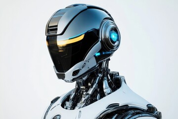 Poster - Futuristic humanoid robot with sleek design and glowing blue accents in neutral background