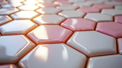 Poster - Abstract Hexagon Pattern: Pink and White Geometric Design