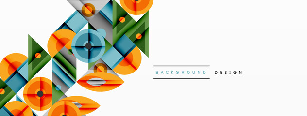 Aufkleber - Abstract geometric composition. Bright orange, blue, green shapes overlap. Modern design, clean lines, vibrant colors, minimalist aesthetic.