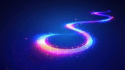 Leinwandbilder - Abstract glowing line with bright sparkles on blue background. Digital tech concept with neon color gradient. Futuristic design for web, app, social media marketing