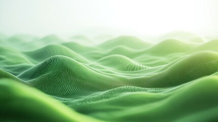 Poster - Abstract green wavy landscape with gentle light reflections and dot texture.