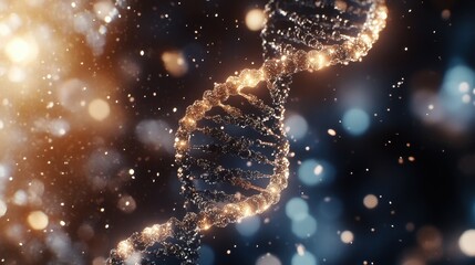 Poster - Against a bokeh background, a detailed 3D rendering of a DNA helix emphasizes its importance in biochemistry, biology, and biotechnology