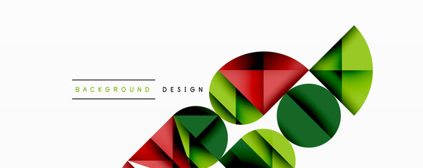 Aufkleber - Abstract geometric shapes, red, green, black. Overlapping circles, triangles create dynamic composition. Modern design, clean lines, minimalist aesthetic.