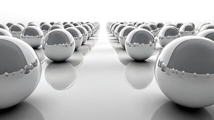 Poster - symmetrical arrangement of reflective spheres on a white background generative ai