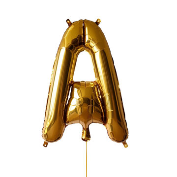 A golden color balloon shaped like the capital letter A