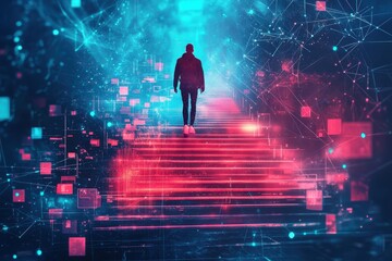 Poster - Career growth represented by digital stairs, ai generated .