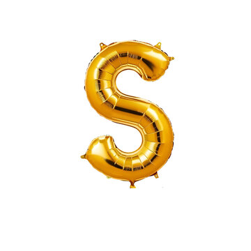 A golden color balloon shaped like the capital letter S