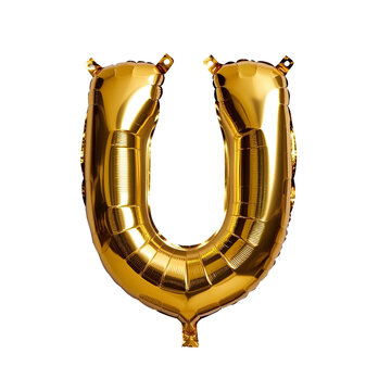 A golden color balloon shaped like the capital letter U