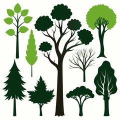 set of trees silhouettes
