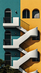Aufkleber - Teal and Yellow Building Exterior with White Staircase