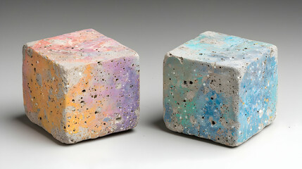 Aufkleber - Two Pastel Concrete Cubes on Gray Background