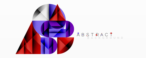 Poster - Geometric shapes, red, blue, white. Abstract design, modern style. Dynamic composition, vibrant colors. Minimalist concept, clean lines.