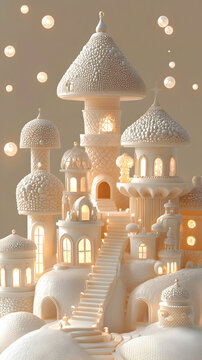 Whimsical White Castle in a Snowy Landscape
