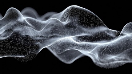 Poster - Abstract Digital Waveform:  A mesmerizing grayscale visualization of flowing data points against a black background.