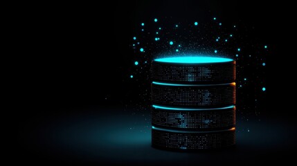 Poster - database abstract database server towers with glowing blue lights representing cloud storage.
