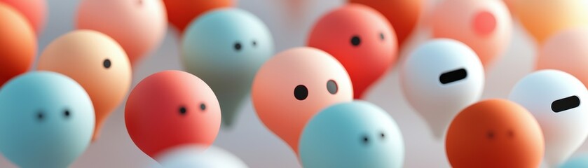 Poster - A colorful collection of small, rounded figures with simplistic faces, arranged closely together, creating a playful and whimsical atmosphere.