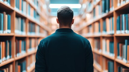 Poster - library person browsing books in a bookstore like cozy library.