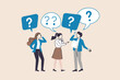 © Sector30 - Ask questions for help or solution, confusion, doubt or query for answer and information, business discussion to solve problem concept, business people employee ask questions with question mark signs.