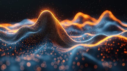 Poster - Abstract Digital Landscape: Glowing Waves of Data