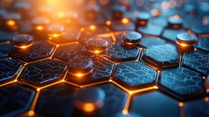 Poster - Abstract Futuristic Hexagon Network:  Digital Technology Background