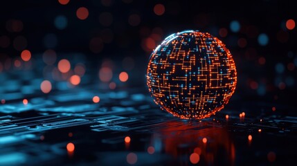Poster - Dynamic digital sphere abstract tech environment 3d visualization futuristic concept close-up view