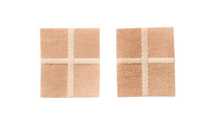 Poster - Two square tiles with light brown surface and white cross pattern on a view from above on transparent background png