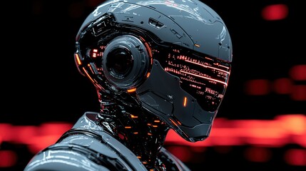 Poster - Cyberpunk Robot Head Close-up: Futuristic AI