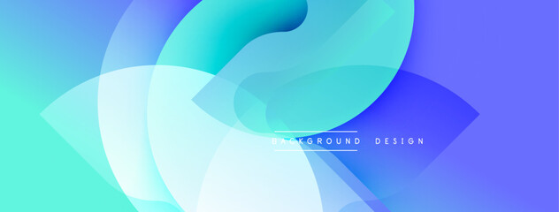 Aufkleber - Abstract background features overlapping translucent shapes. Gradient colors blend from turquoise to deep blue. Modern design evokes fluidity, calmness, simplicity.