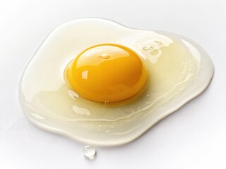 Poster -  A single egg yolk is seen breaking out of an egg white, with the yolk still intact.