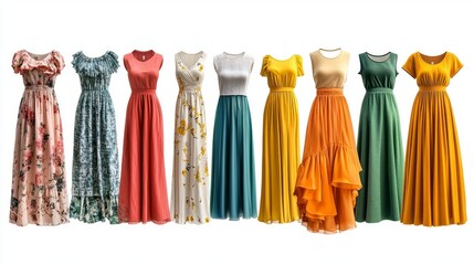 Poster - A stunning showcase of ten elegant dresses, showcasing a variety of styles and colors perfect for summer events. Floral patterns and vibrant shades inspire joy and creativity