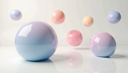 Poster - Glossy pastel spheres floating against a soft background  