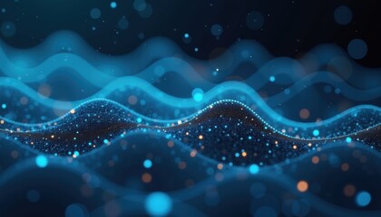 Poster - Abstract digital waves with glowing particles in blue tones  