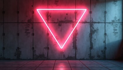Poster - Neon triangle glowing against a concrete wall background  
