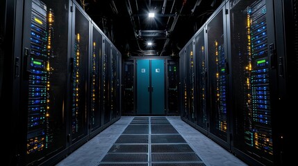 Poster - Illuminated Server Room: A Technological marvel