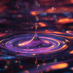 Aufkleber - Captivating Water Droplets Create Ripples of Cosmic Light and Galaxy Hues, a Mesmerizing Display of Fluid Dynamics