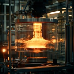 Aufkleber - Plasma Experiment: Intense Energy Displayed Within a Glass Enclosure, Science in Action, Futuristic Laboratory