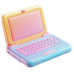 Fototapete - Retro Futuristic Laptop Render with Gradient Colors and Sleek Design, Blending Past Aesthetics with Modern Technology.