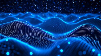 Poster - Glowing Blue Digital Waves Abstract Background