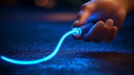 Poster - Glowing Blue Light Trail from Futuristic Device