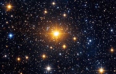 Wall Mural - star cluster in the vast expanse of space. many bright stars, some yellowish, others bluish-white, a