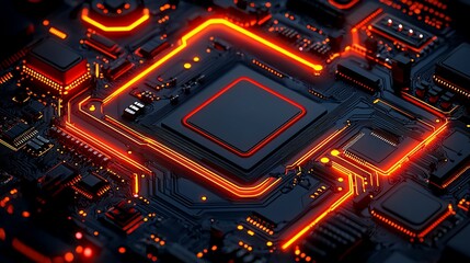 Poster - Glowing Circuit Board CPU Closeup High Tech Image