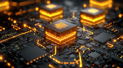 Poster - Glowing Computer Processors on Circuit Board